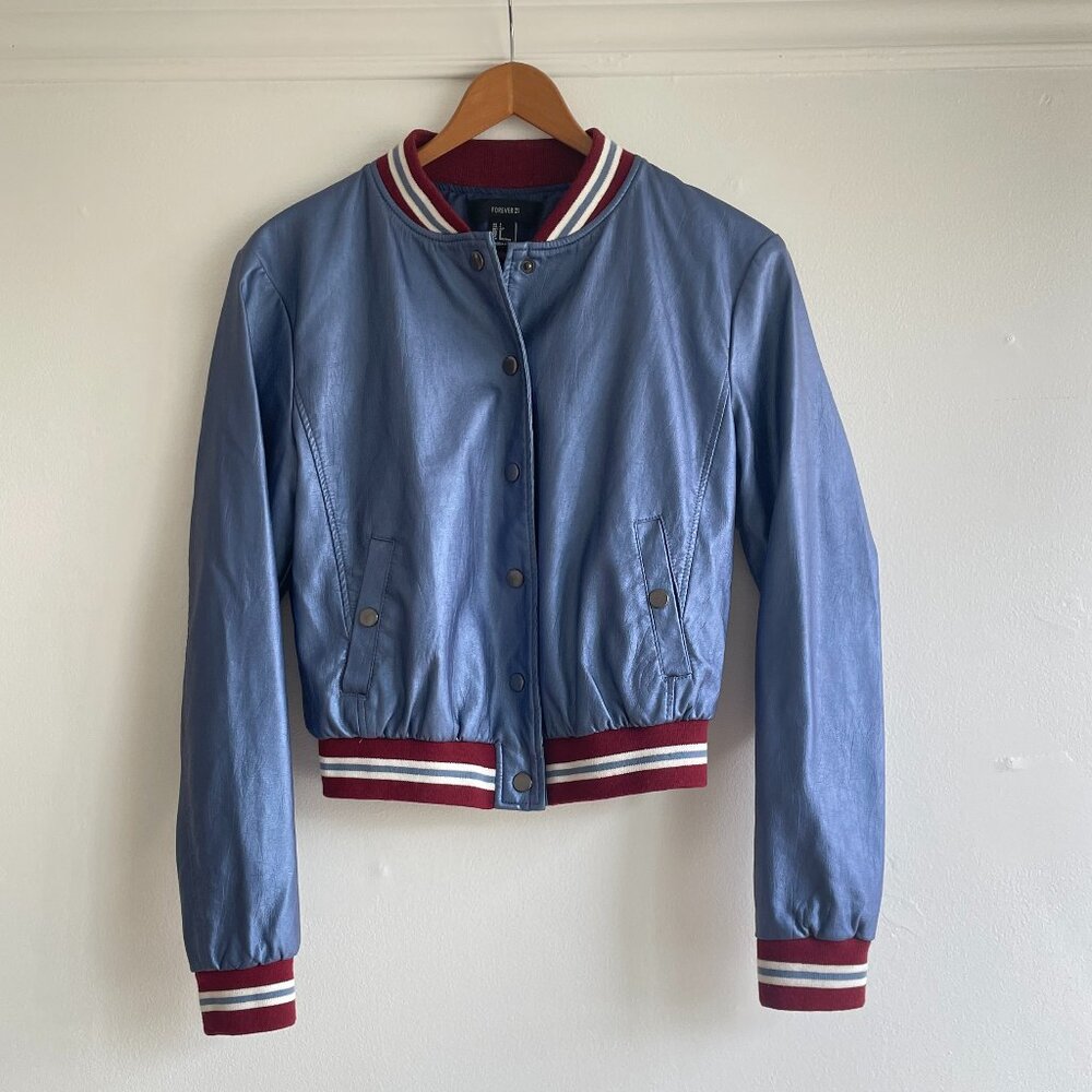 Pre-loved Forever 21 Metallic Blue Faux Leather Jacket Size S